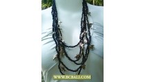 Fancy Design 5 Strand Black Beaded mix Chain Necklace